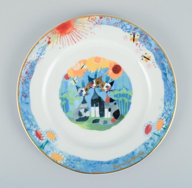 Hand-Painted Four Porcelain Plates with Cat Motifs, Rosina Wachtmeister for Goebel, Germany