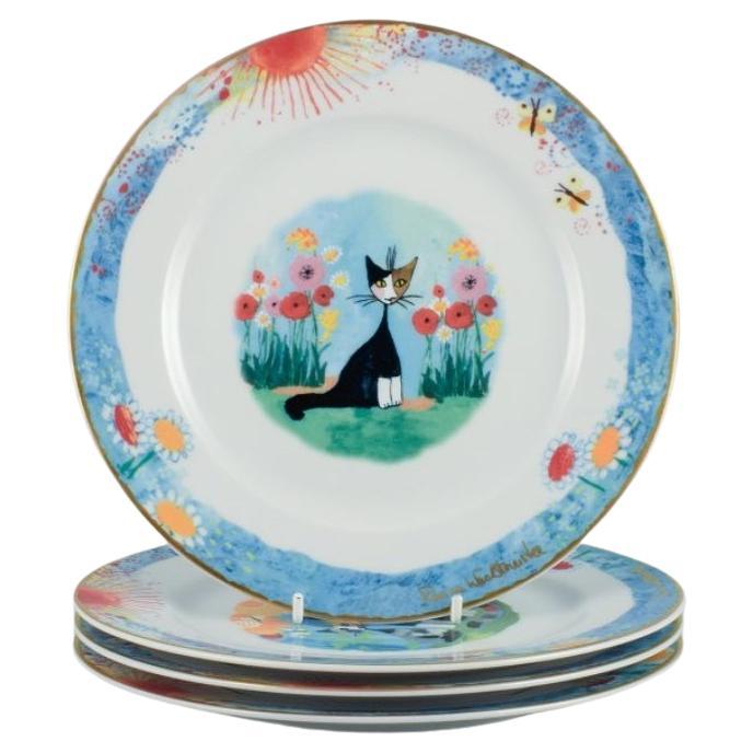 Four Porcelain Plates with Cat Motifs, Rosina Wachtmeister for Goebel, Germany