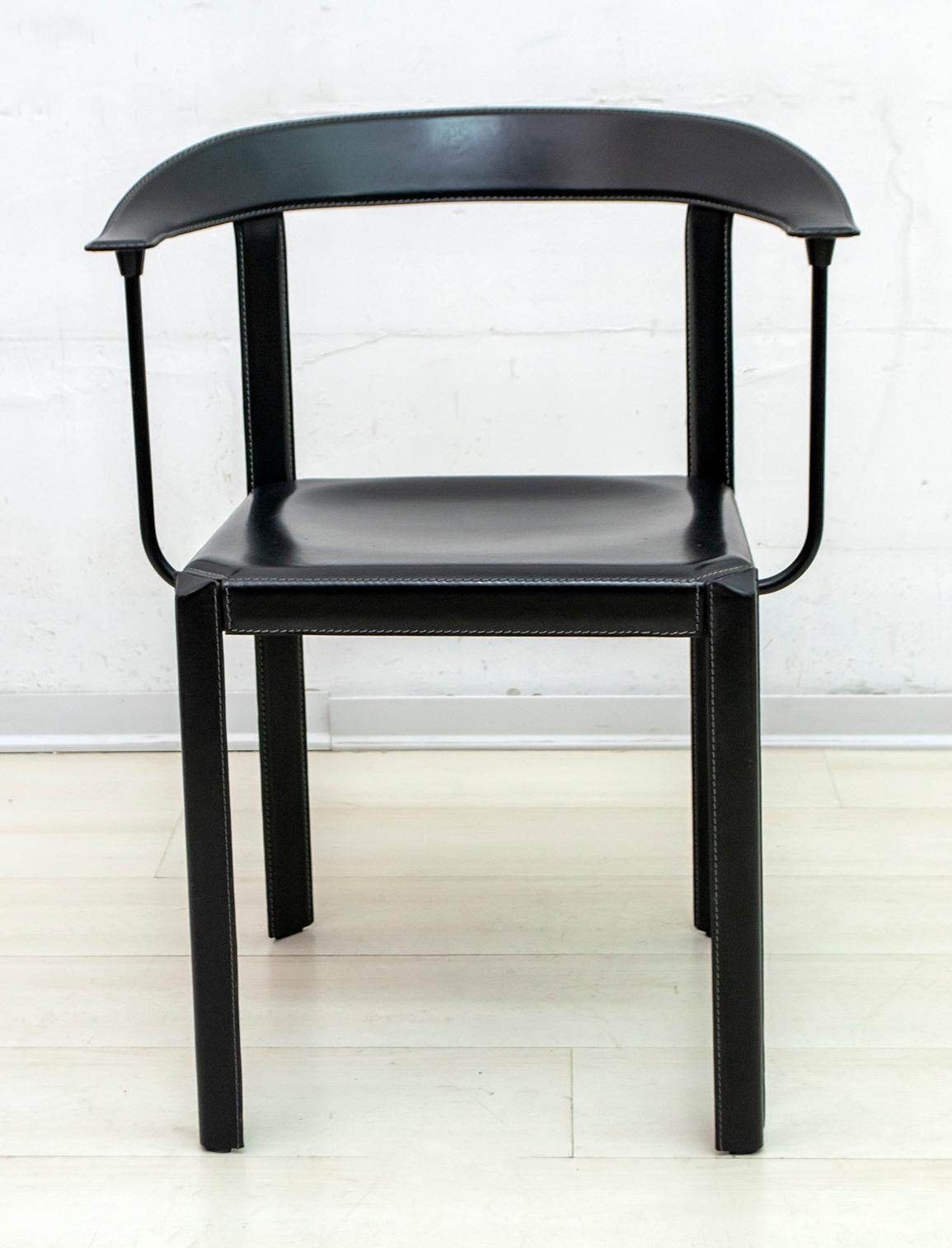 Four Postmodern Italian Black Leather Dinning Chairs, 1980s 1