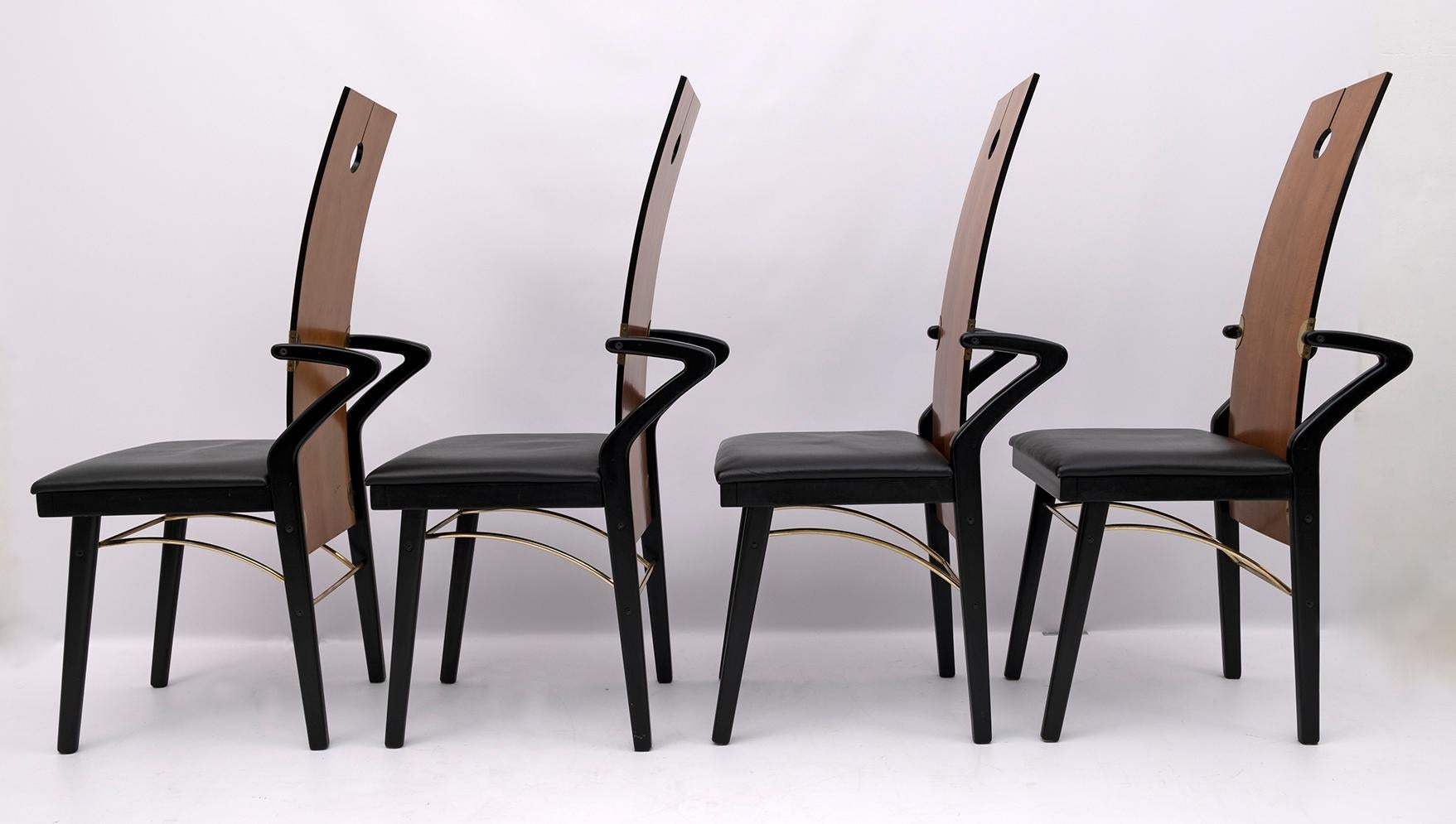 Brass Four Post-Modern Italian Dining Chairs by Pierre Cardin, 1980s For Sale