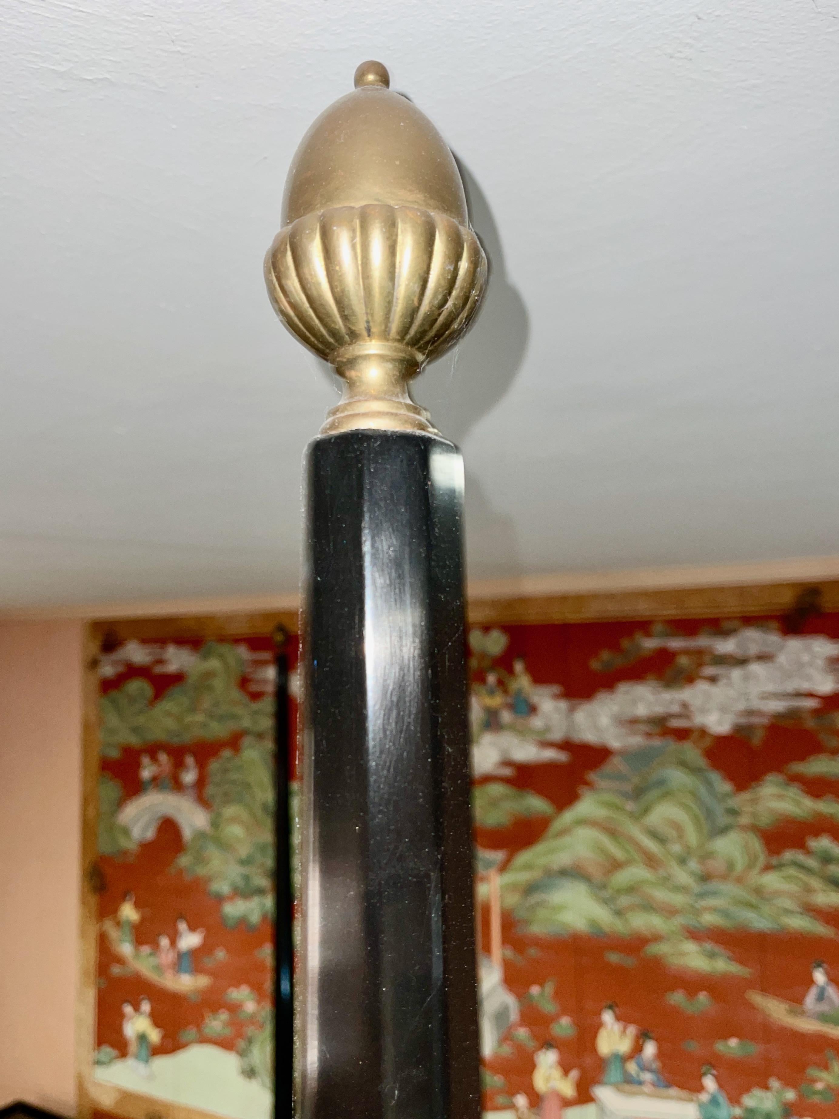 Four Poster Bed (Queen) Black Lacquer on Brass Plinth For Sale 6