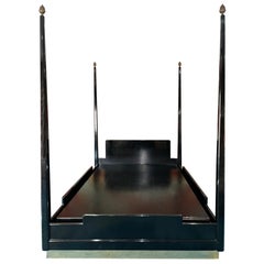 Four Poster Bed (Queen) Black Lacquer on Brass Plinth