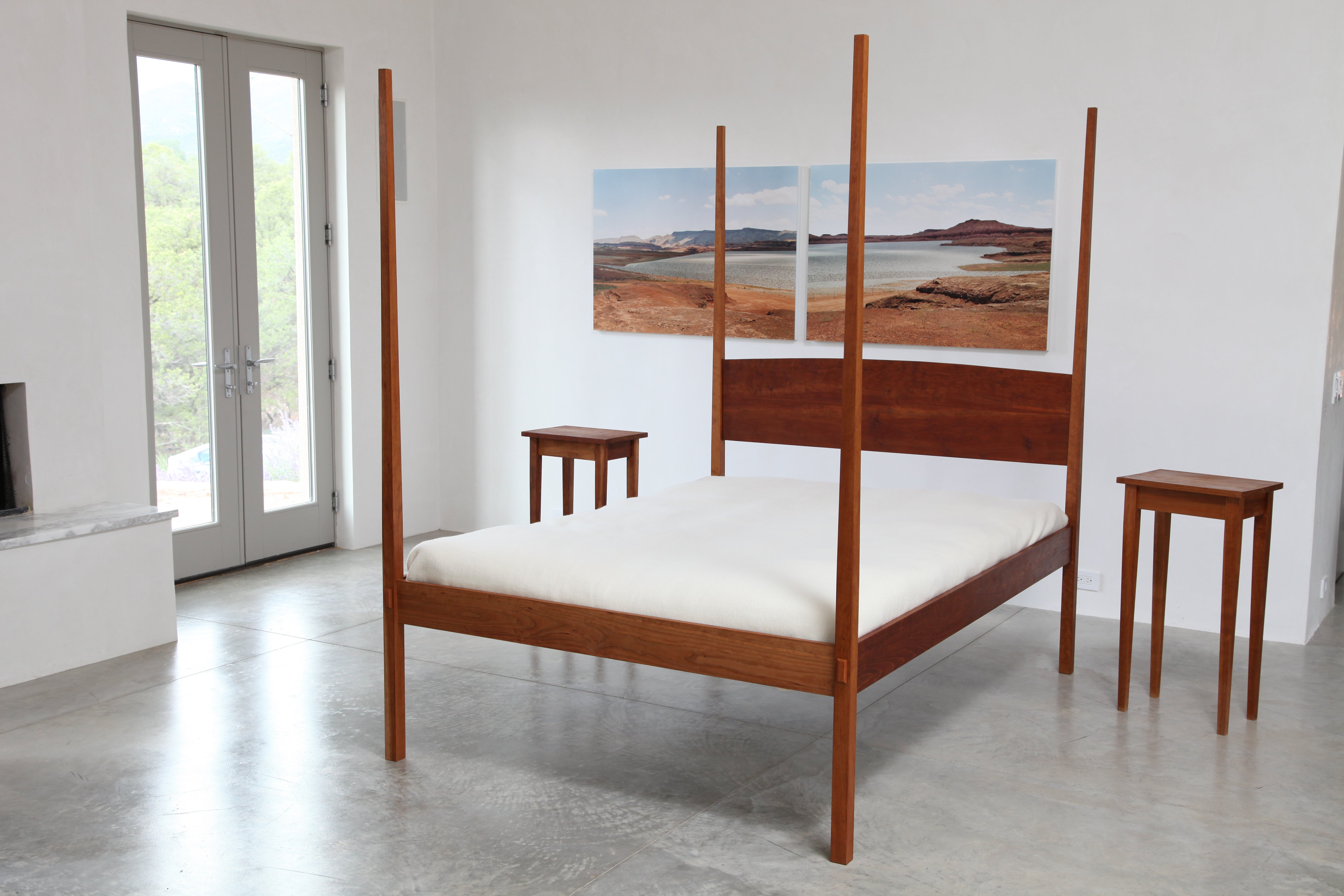 This four poster contemporary pencil post bed was one of the original pieces that we made in our studio. Boyd & Allister got its start over 12 years ago making a line of beds for a local organic mattress shop. This design uses traditional joinery