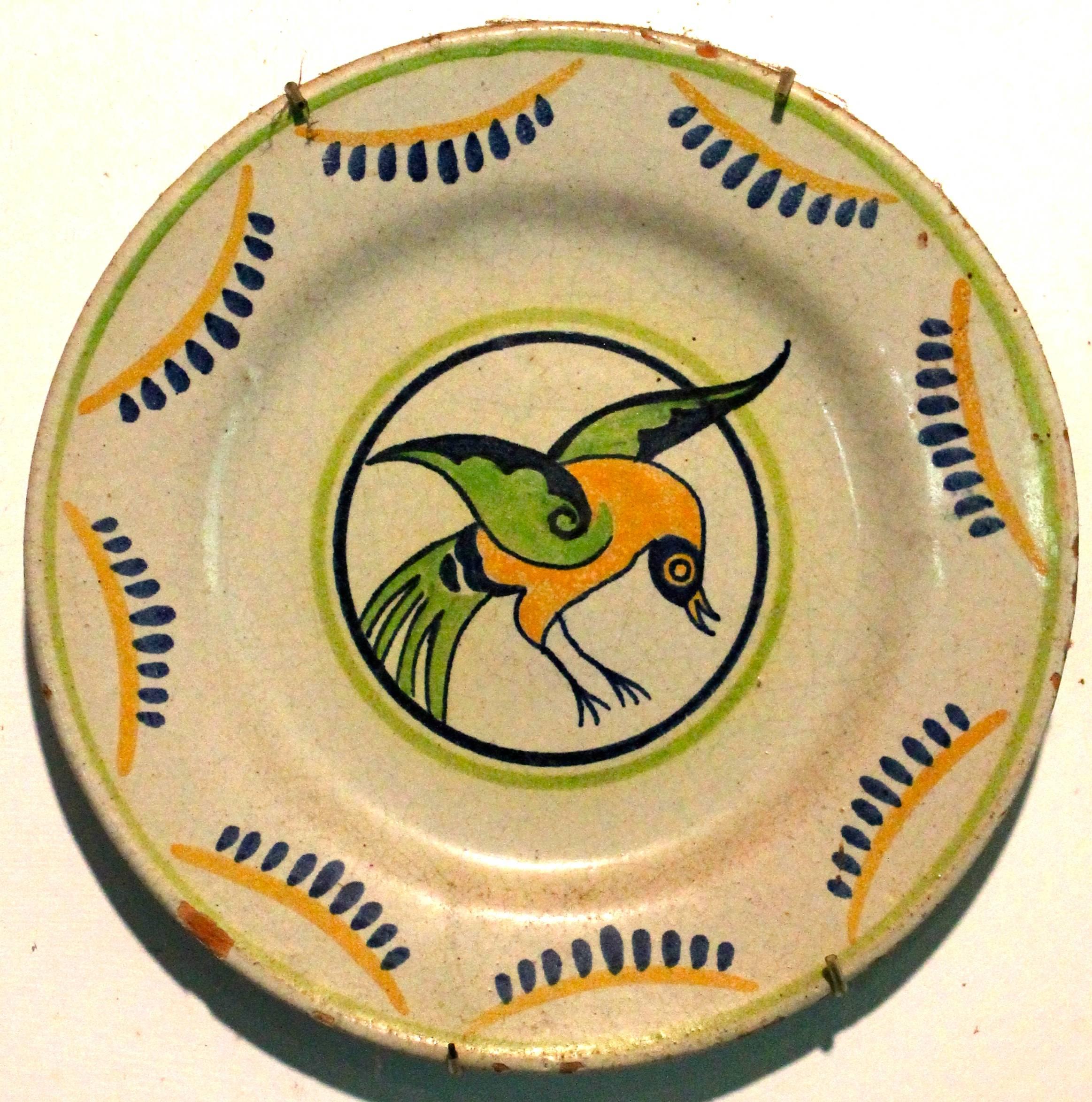 Four Primavera French Art Deco Period Hand-Painted Plates with Bird Images In Good Condition In Sharon, CT