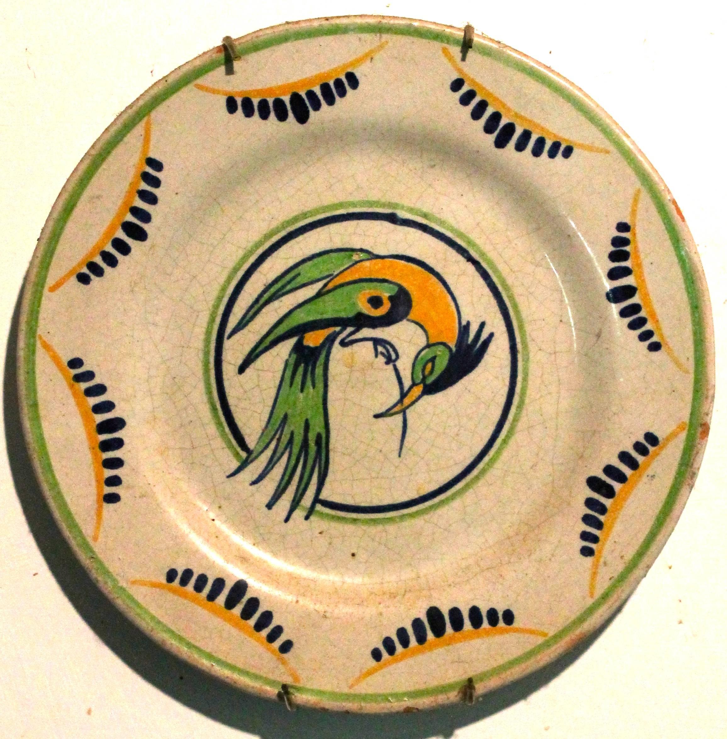 Early 20th Century Four Primavera French Art Deco Period Hand-Painted Plates with Bird Images