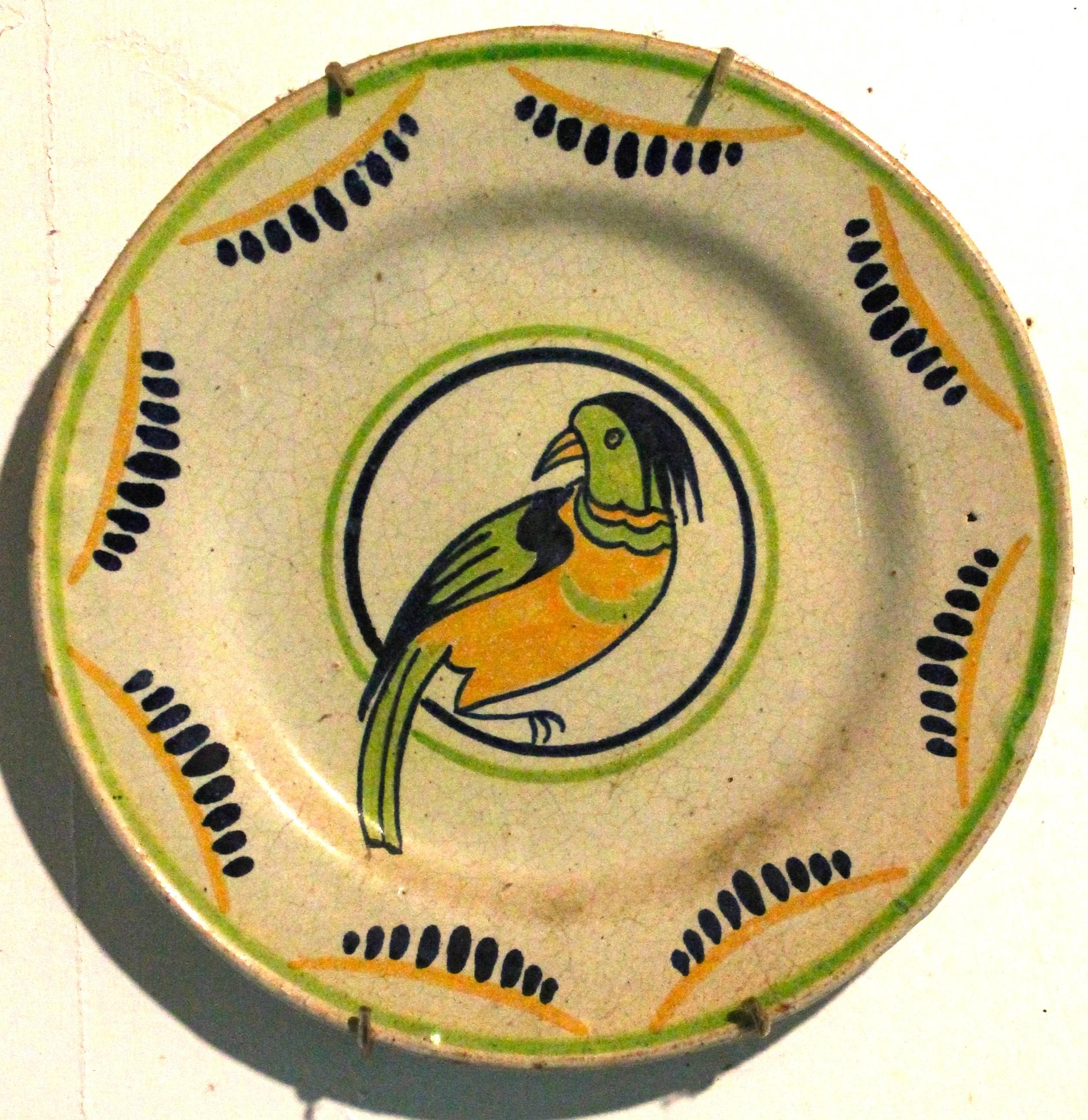 Ceramic Four Primavera French Art Deco Period Hand-Painted Plates with Bird Images