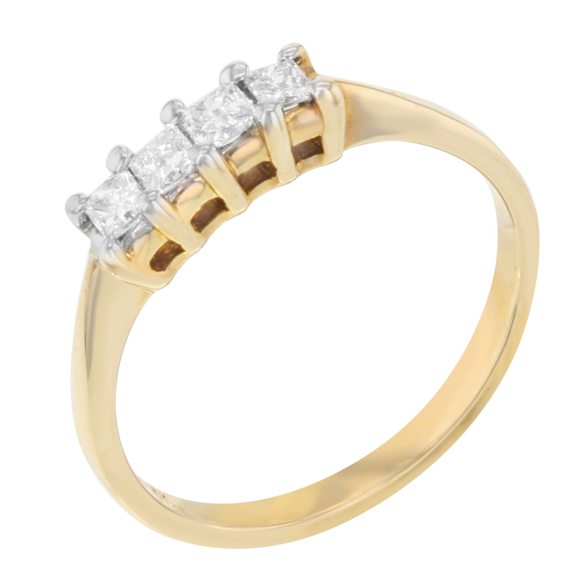 Vierer-Prinzessinnenschliff Diamant-Hochzeitsring 14K Gelbgold 0,50cttw (Moderne) im Angebot