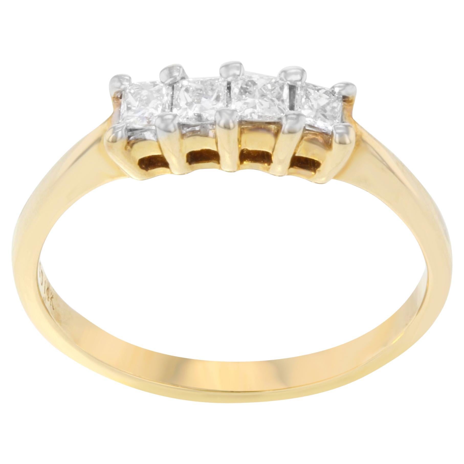 Vierer-Prinzessinnenschliff Diamant-Hochzeitsring 14K Gelbgold 0,50cttw