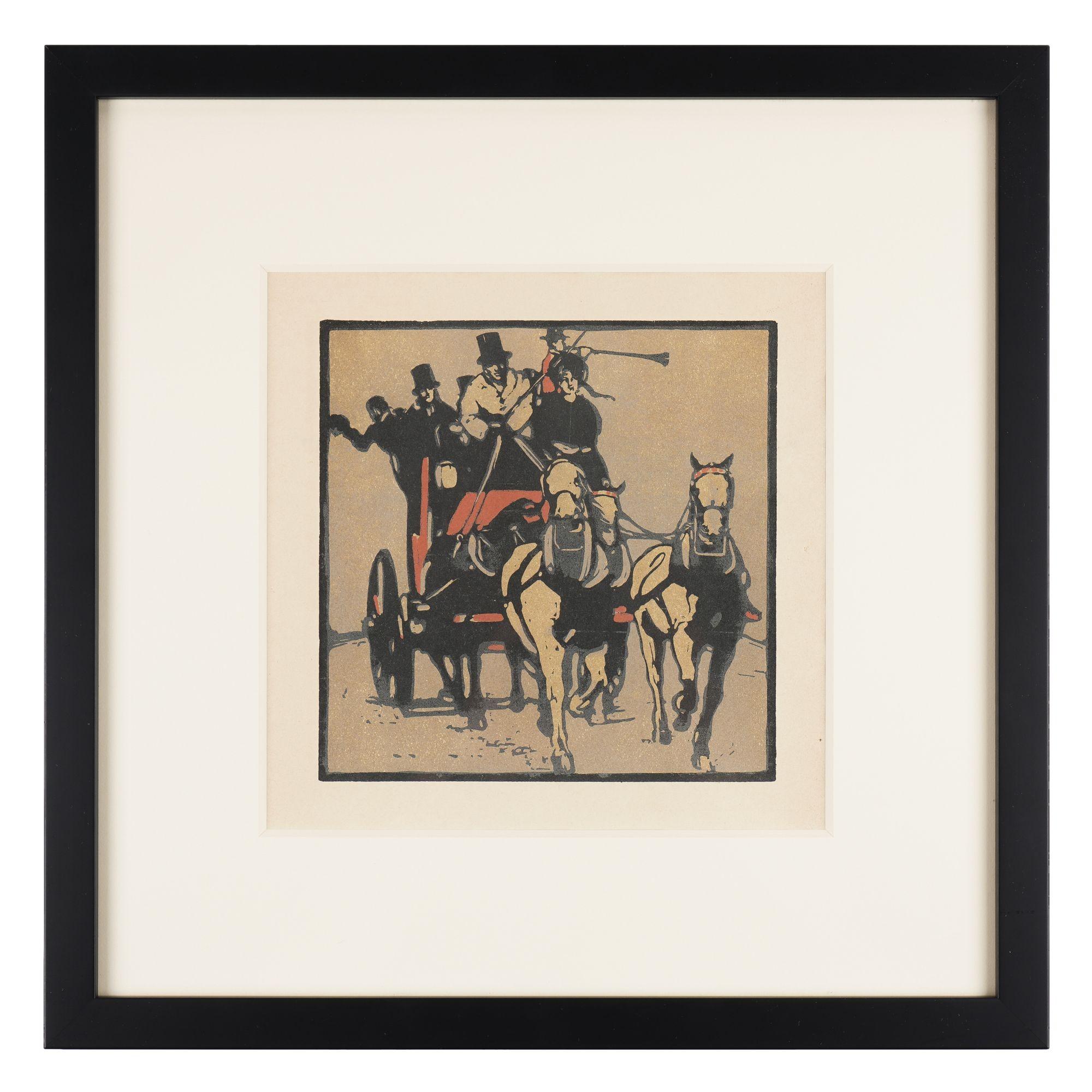 Set of four original woodblock prints from “An Almanac of Twelve Sports” by William Nicholson. Included in the set are the works of January, May, July, and August. All works are archival mat and mount under UV filtering glass and framed in a square