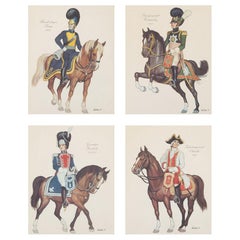 Four Prints of Soldiers on Horseback in Brass Frames