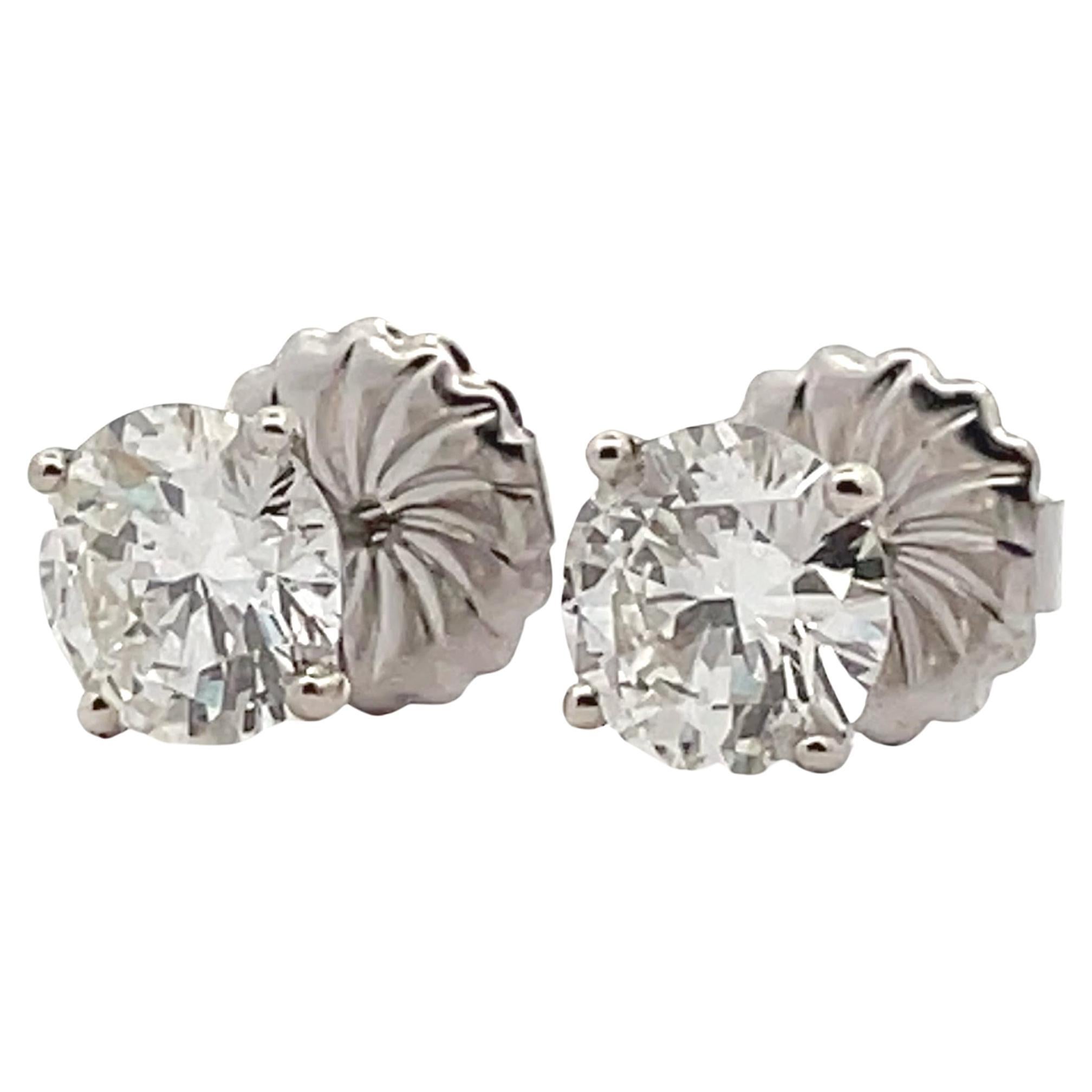 Four Prong Martini Set Diamond Studs, GIA Certified 3.50 Carats For Sale