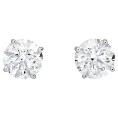 Four Prong Round Cut Lab Grown Diamond Stud Earrings 14K White Gold 2.00Cttw 