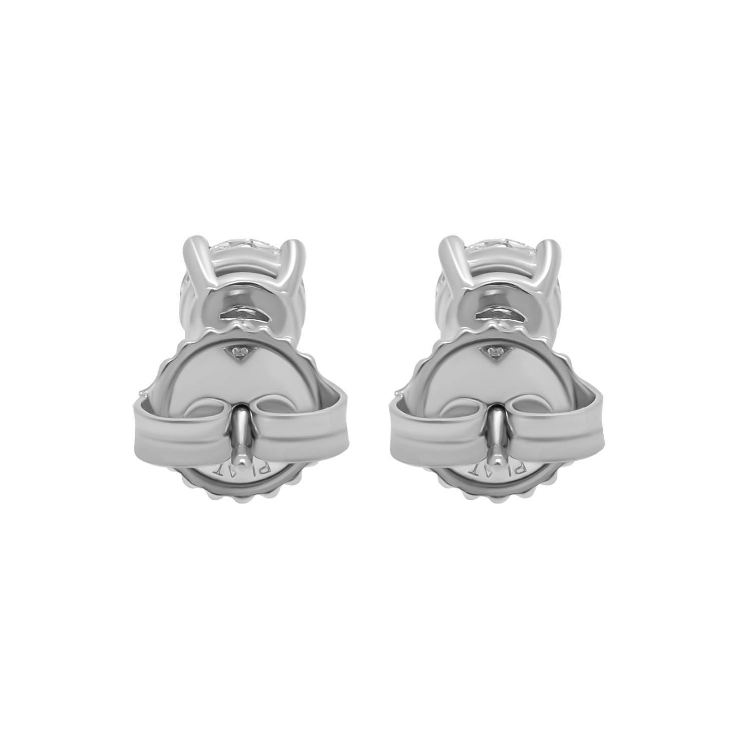  4 prongs studs in Platinum with Natural White Round Diamonds
 Total Carat Weight: 0.63ct (0.31ct/0.32ct each diamond) 
4.4mm each
Secure Push Back Lock System
Manufactured in USA