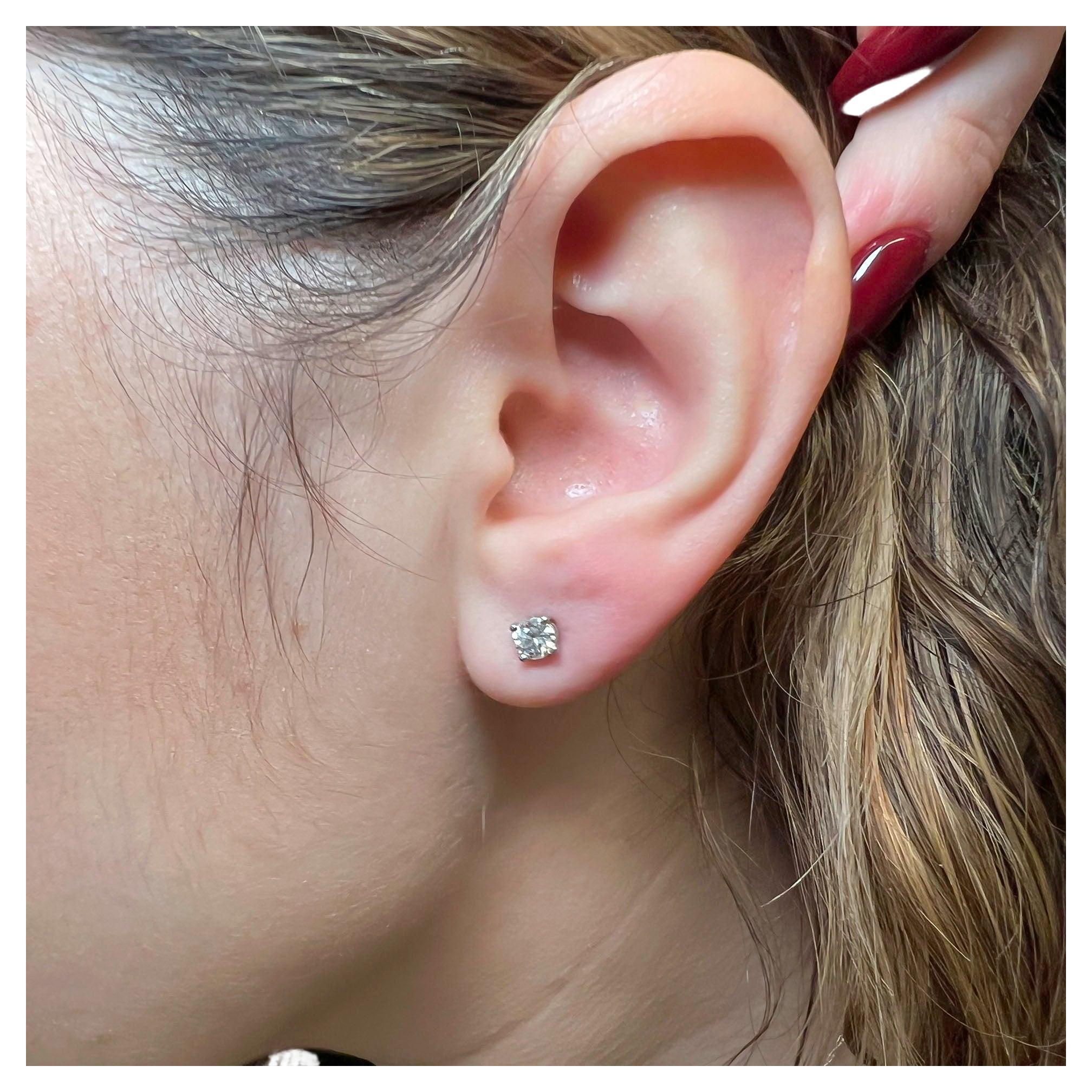 Modern Four-Prong Round Diamond Stud Earrings in Platinum For Sale