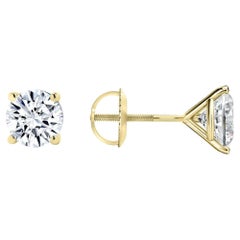 Four Prong Screw Back 14K Gold Martini Stud Earrings