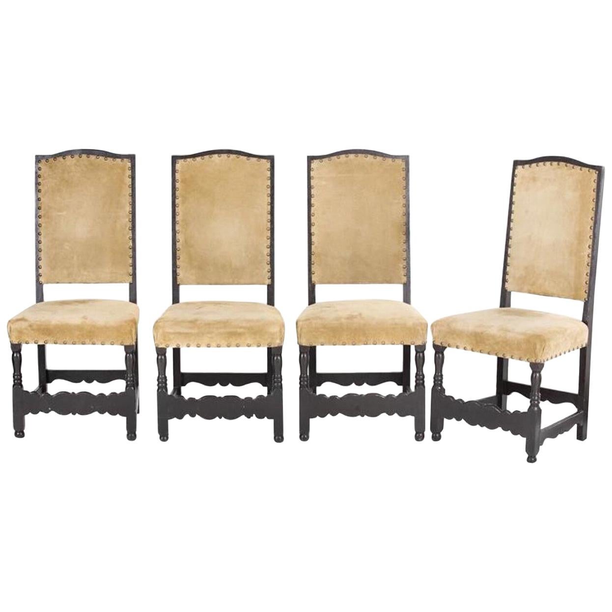 Four Provincial Post Chairs, Alpine, 18th Century Solid Coniferous Wood