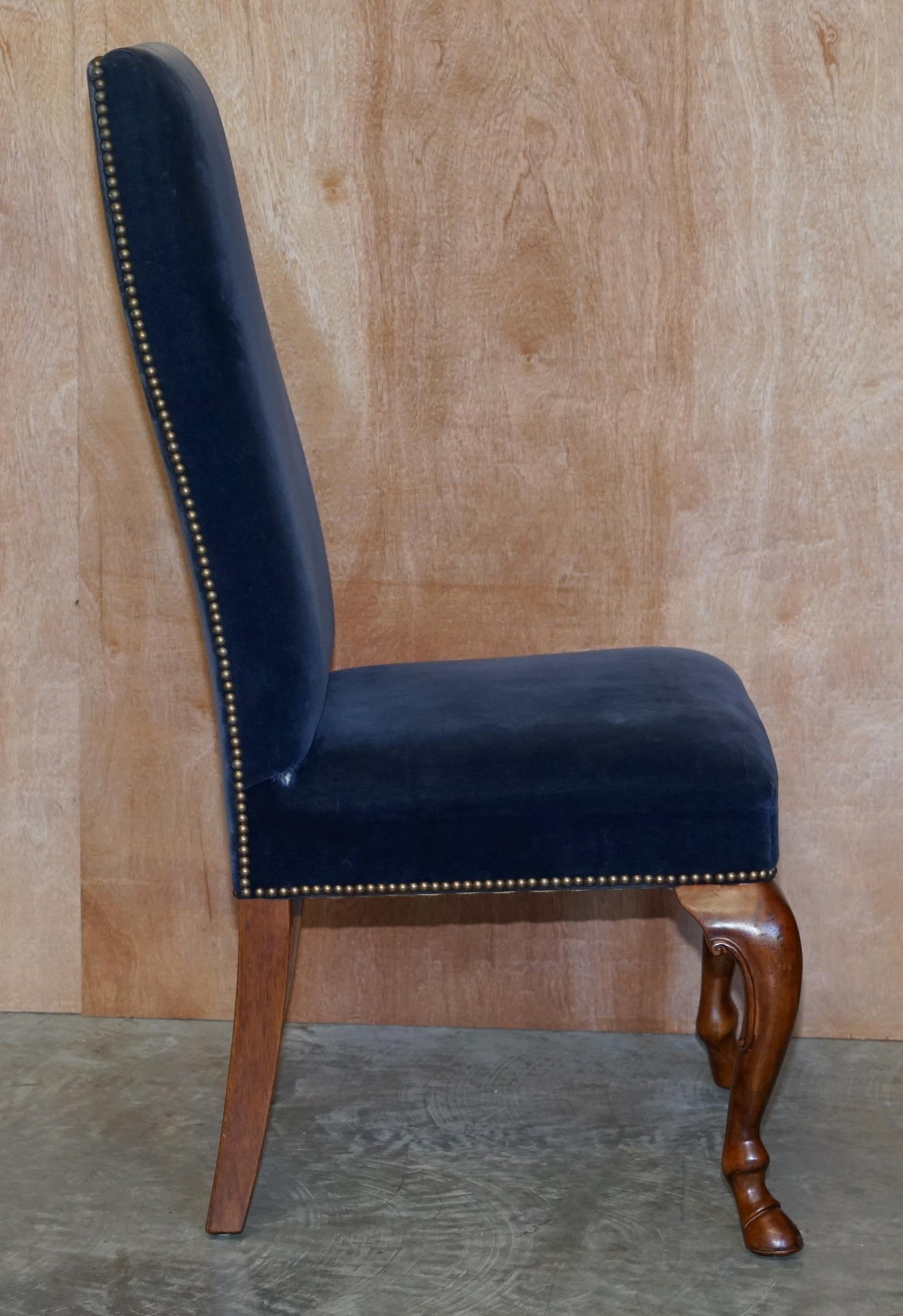 Four Ralph Lauren High Back Dining Chairs Napoleonic Blue Velvet 4 2