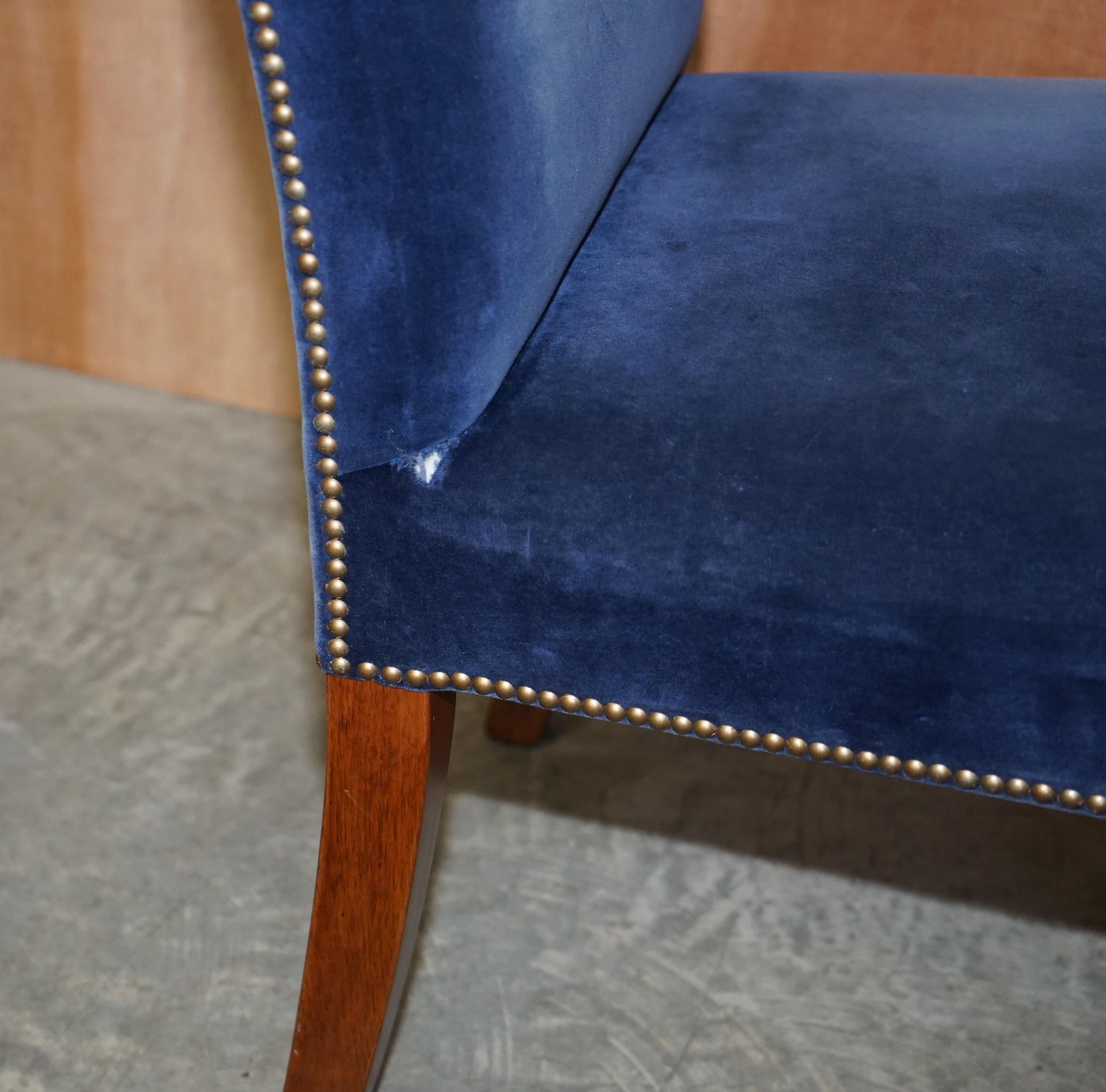 Four Ralph Lauren High Back Dining Chairs Napoleonic Blue Velvet 4 3