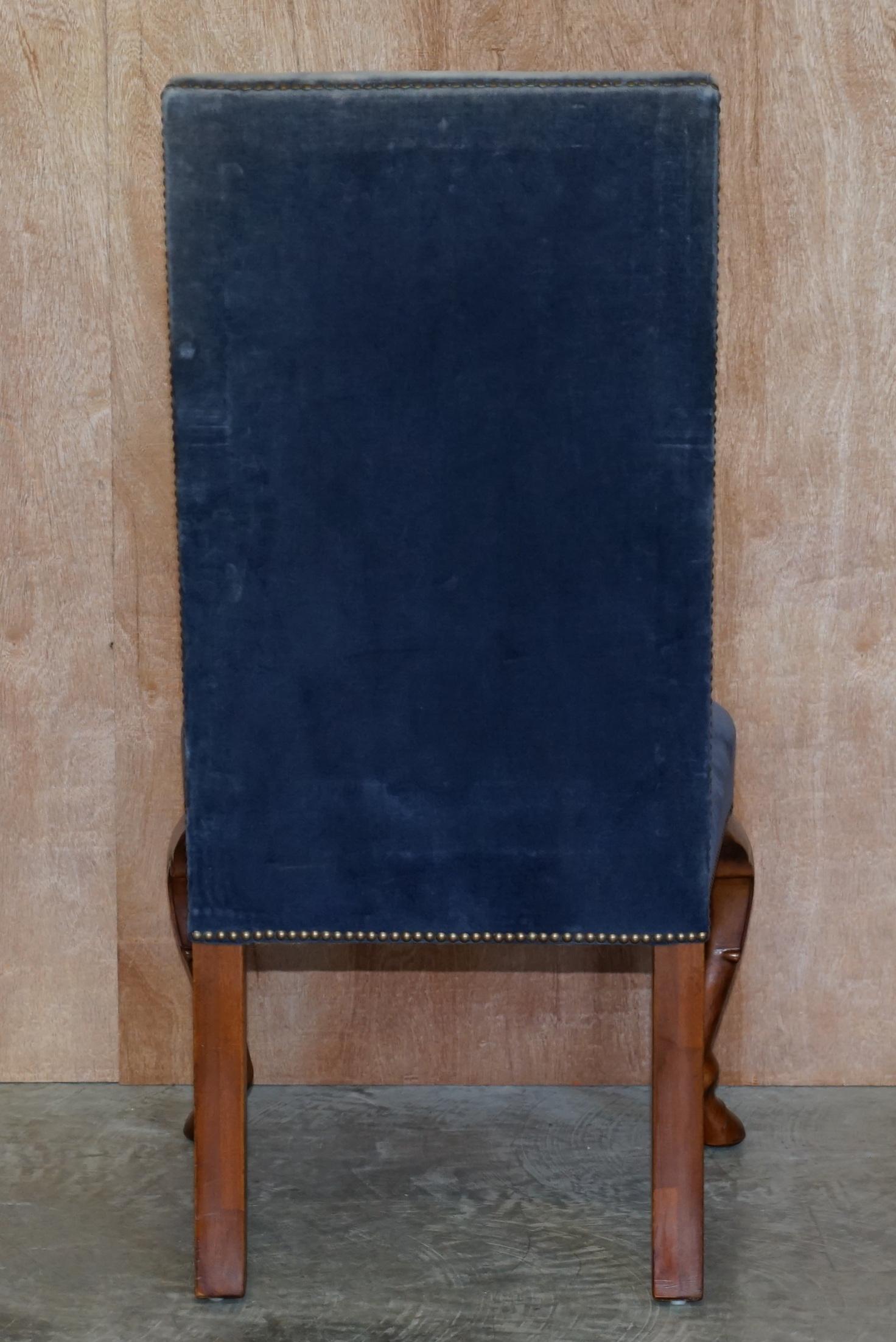 Four Ralph Lauren High Back Dining Chairs Napoleonic Blue Velvet 4 5
