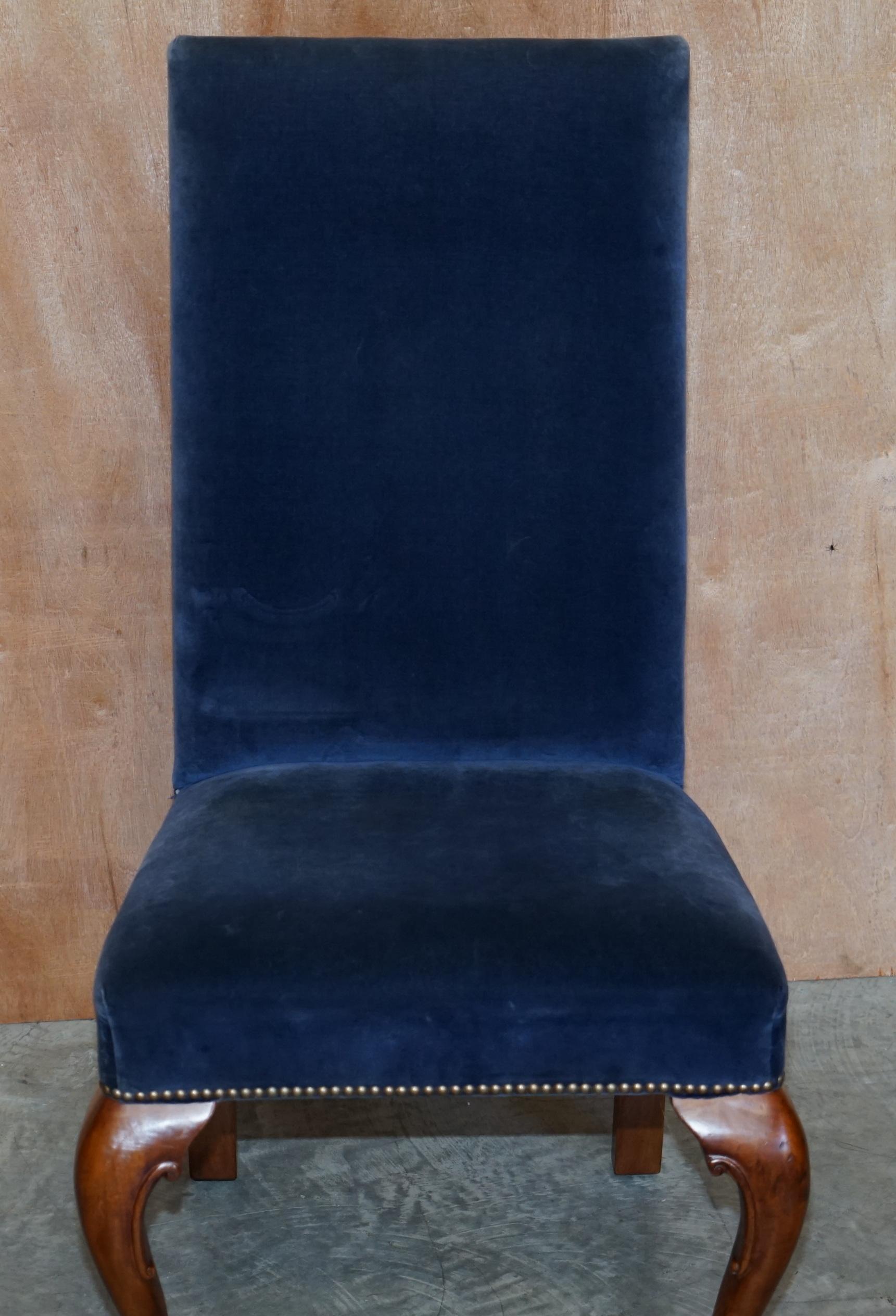 Four Ralph Lauren High Back Dining Chairs Napoleonic Blue Velvet 4 7