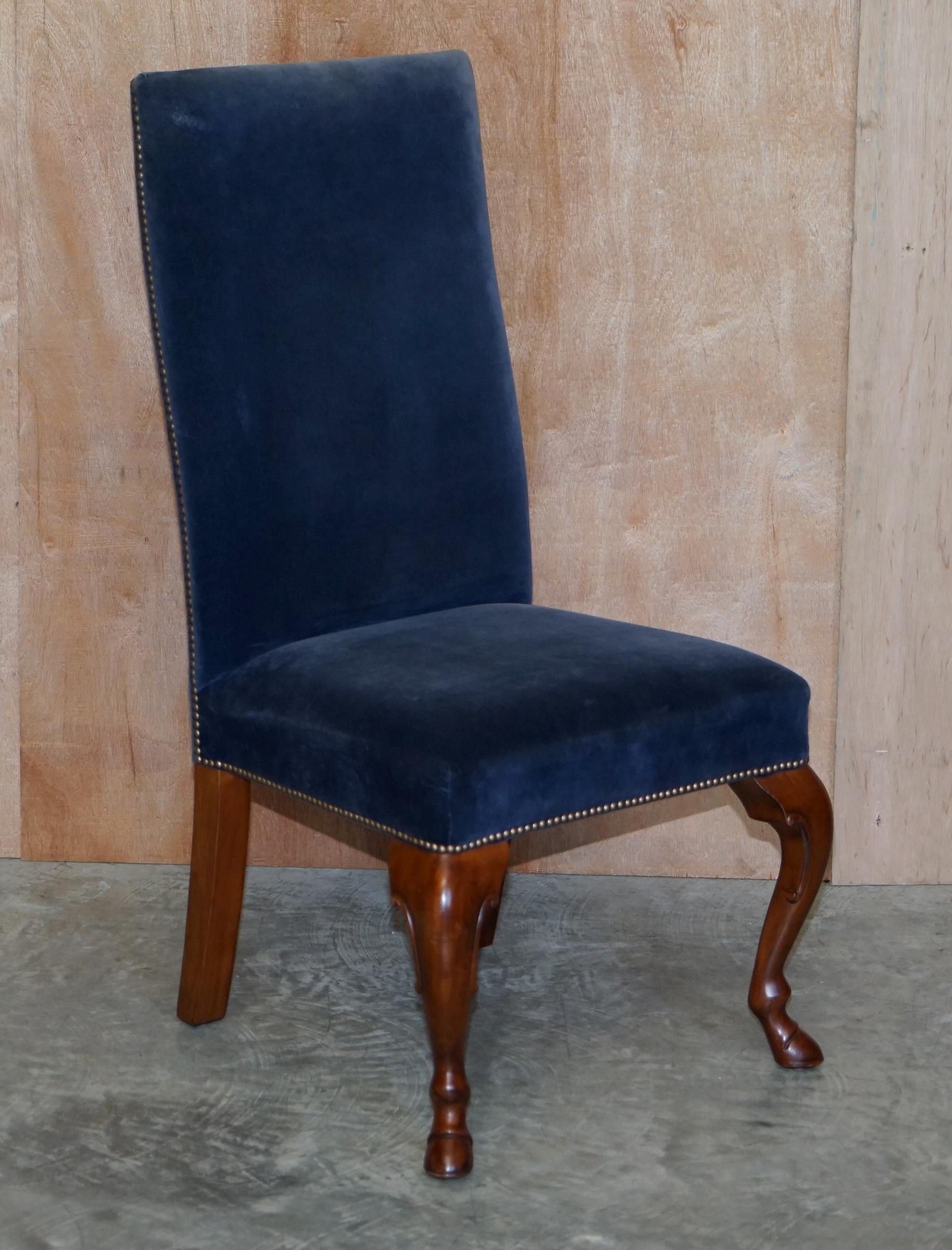 Four Ralph Lauren High Back Dining Chairs Napoleonic Blue Velvet 4 9