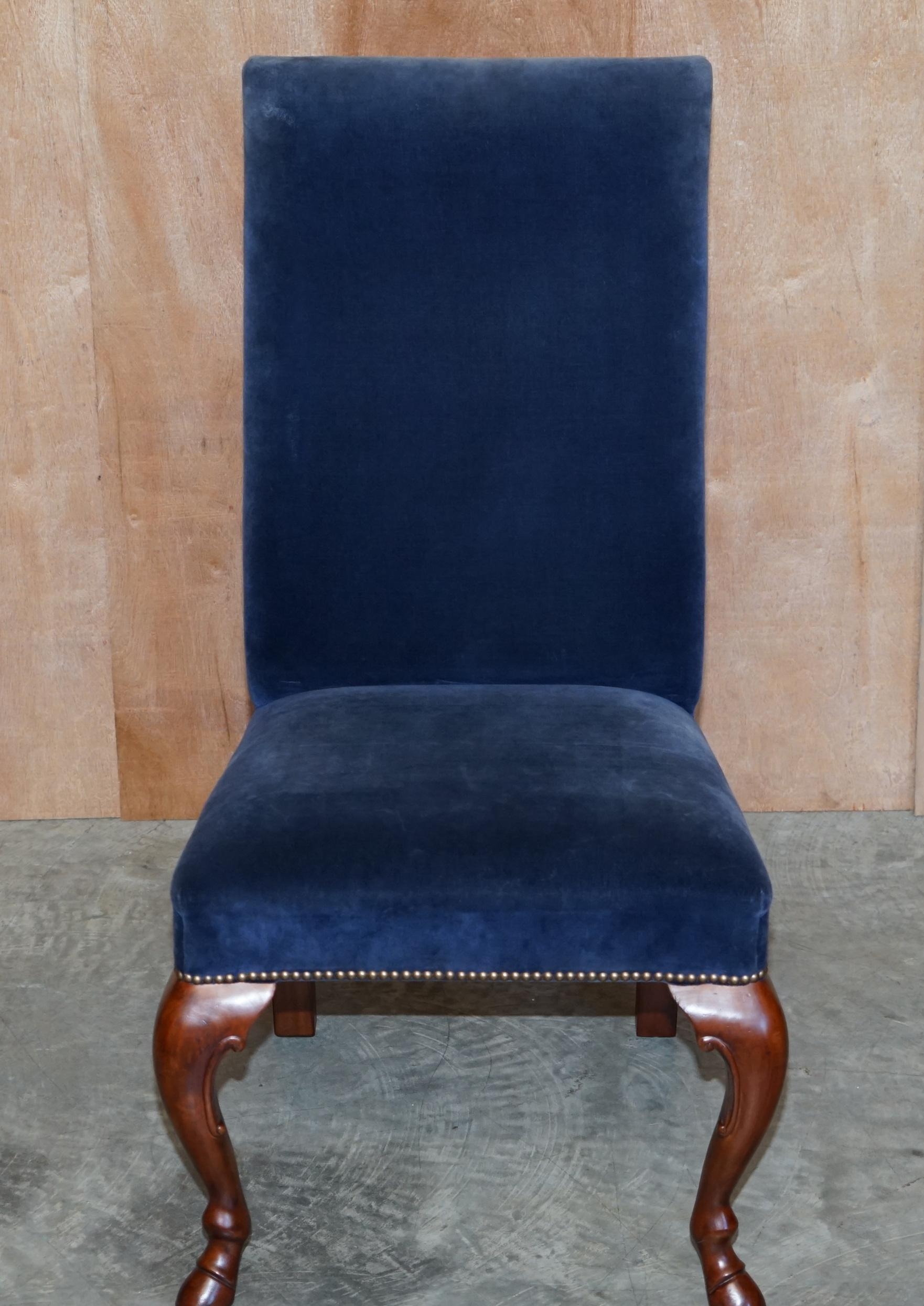 Four Ralph Lauren High Back Dining Chairs Napoleonic Blue Velvet 4 10