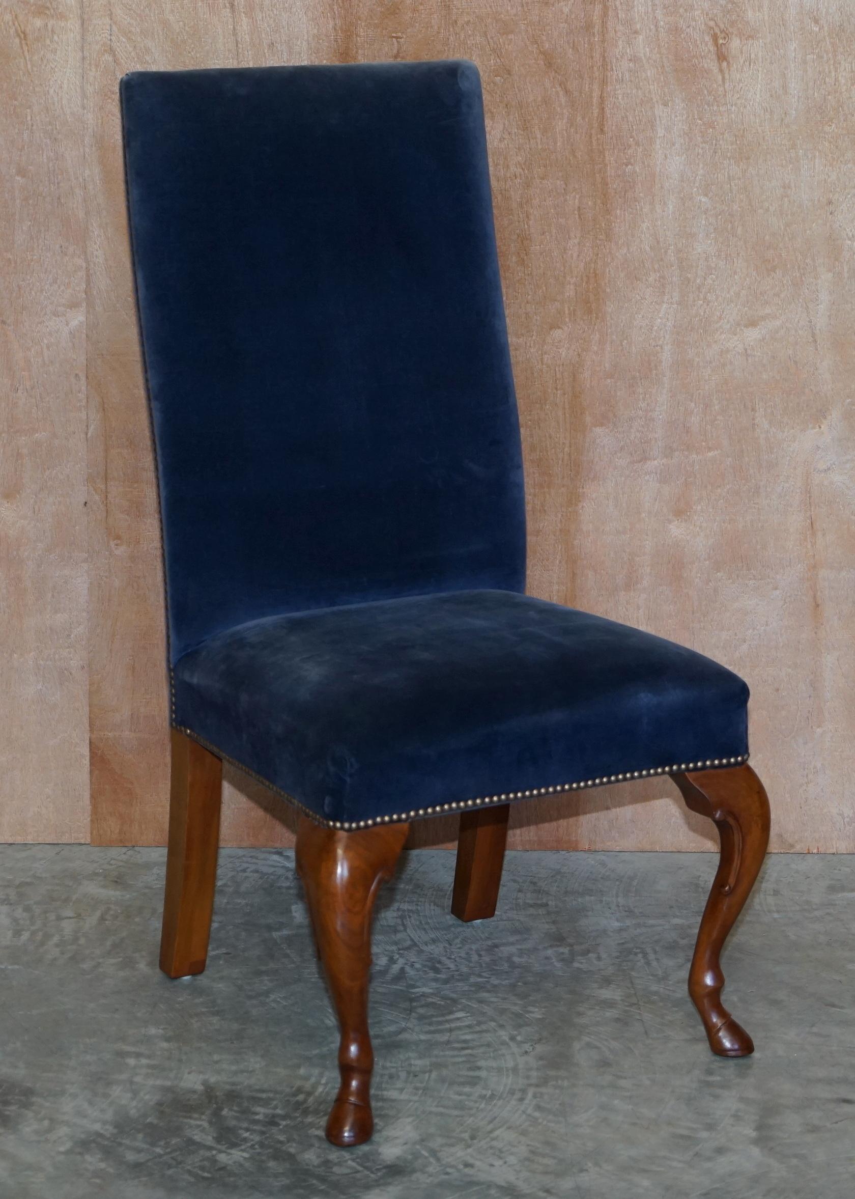 Four Ralph Lauren High Back Dining Chairs Napoleonic Blue Velvet 4 12