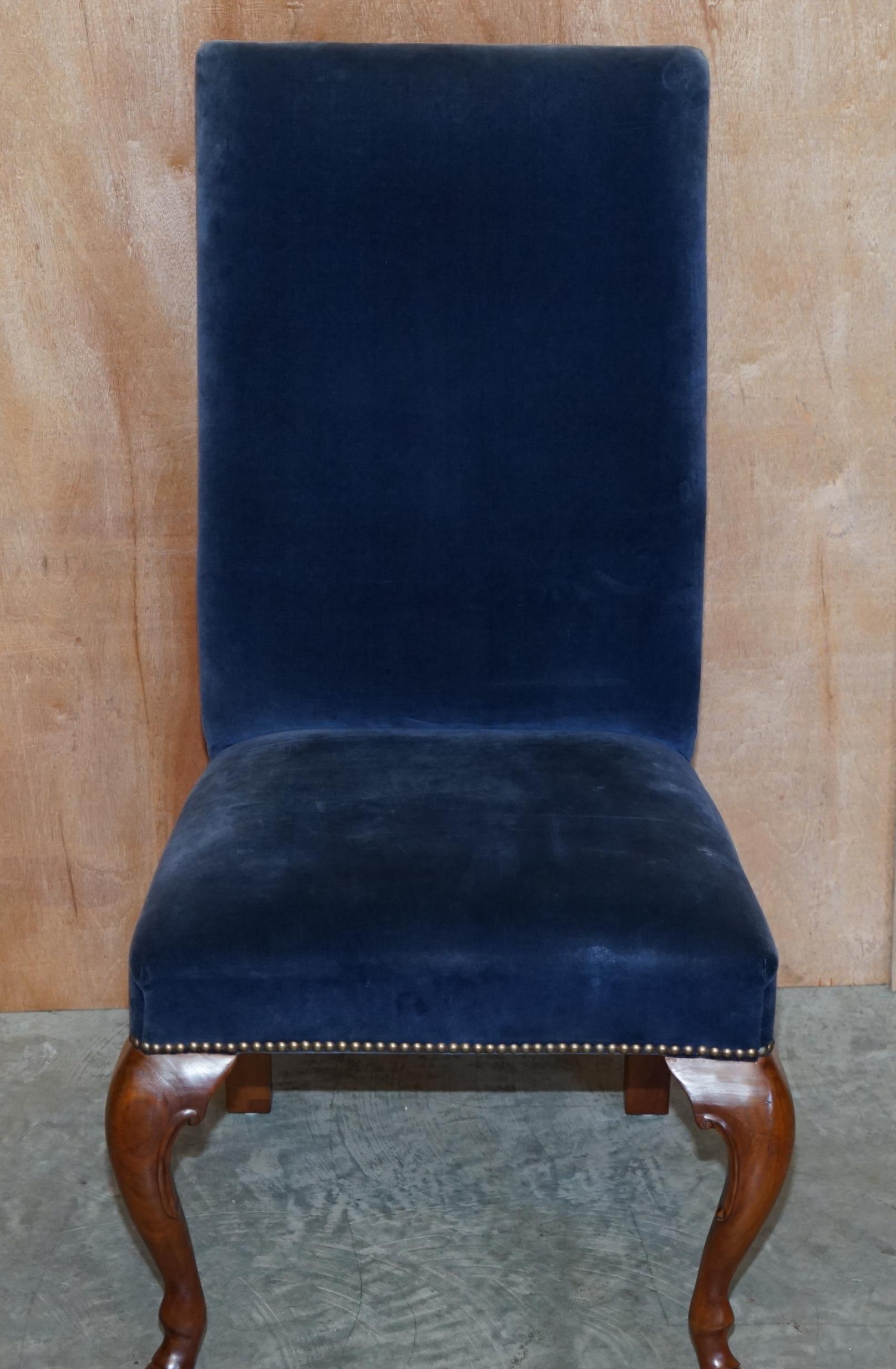 Four Ralph Lauren High Back Dining Chairs Napoleonic Blue Velvet 4 12