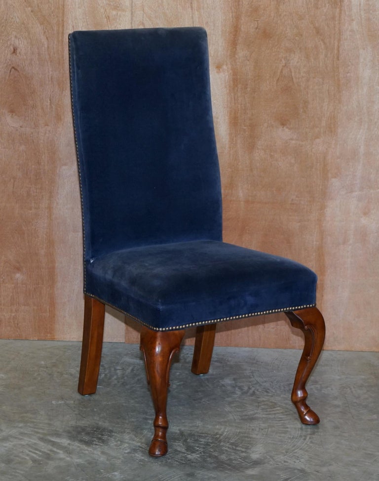 Four Ralph Lauren High Back Dining Chairs Napoleonic Blue Velvet 4 at
