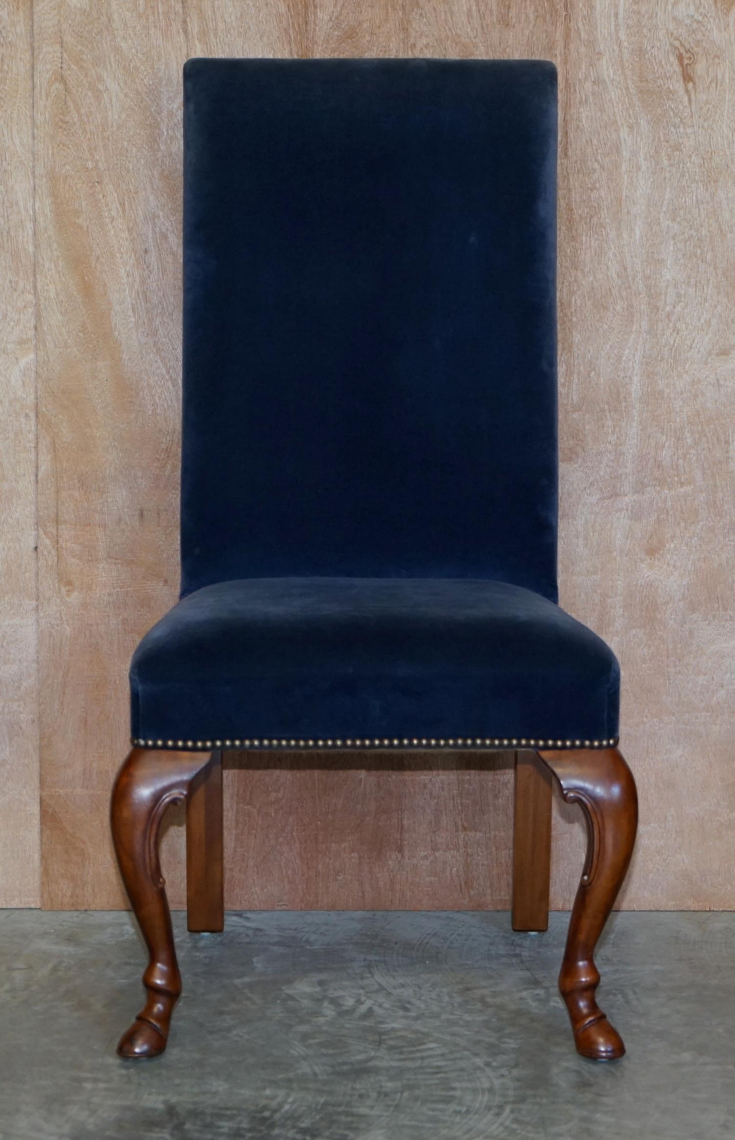 Art Deco Four Ralph Lauren High Back Dining Chairs Napoleonic Blue Velvet 4