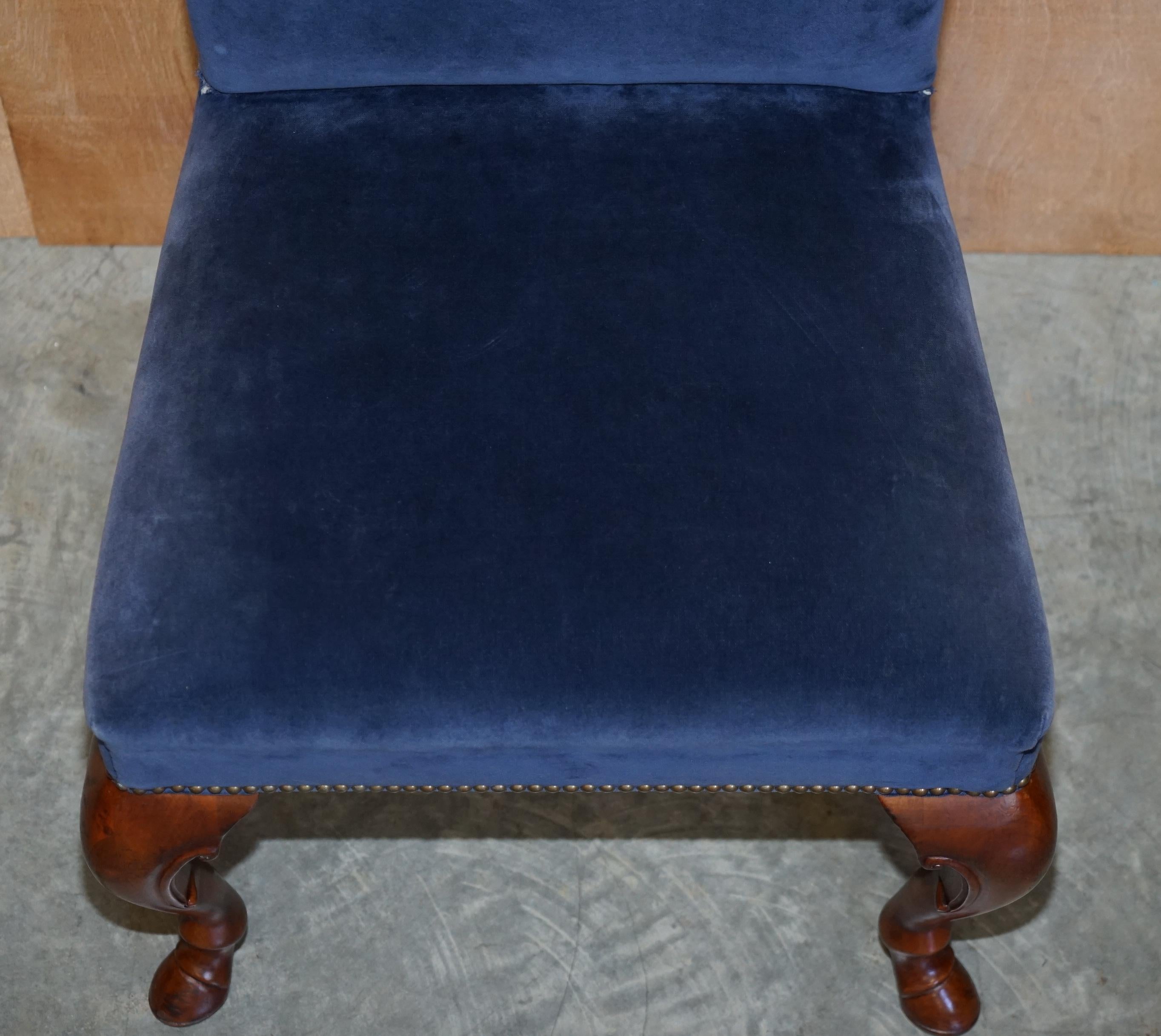 Hand-Crafted Four Ralph Lauren High Back Dining Chairs Napoleonic Blue Velvet 4