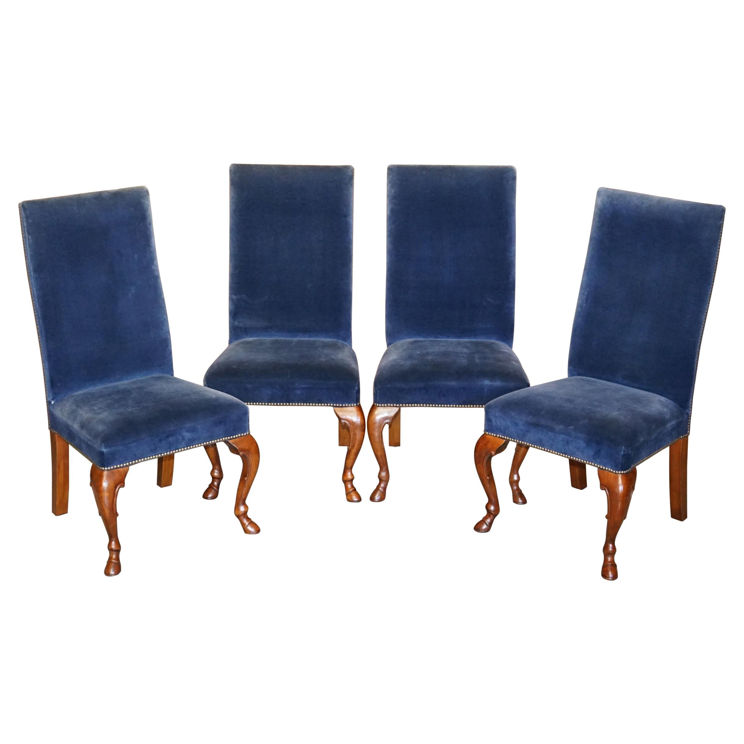 Four Ralph Lauren High Back Dining Chairs Napoleonic Blue Velvet 4