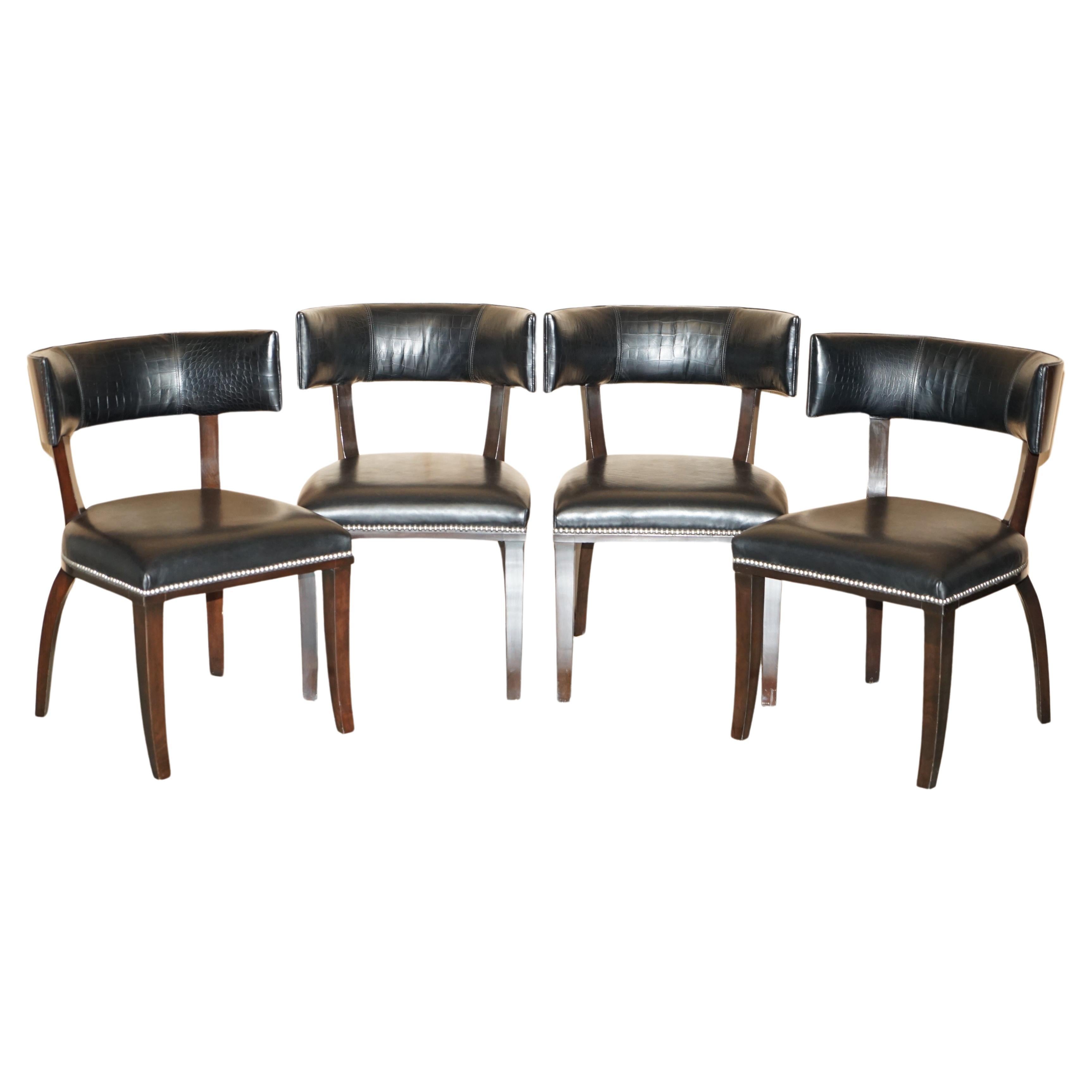 FOUR RALPH LAUREN MACASSAR EBONY CROCODILE LEATHER CLIVEDON DINING CHAIRs