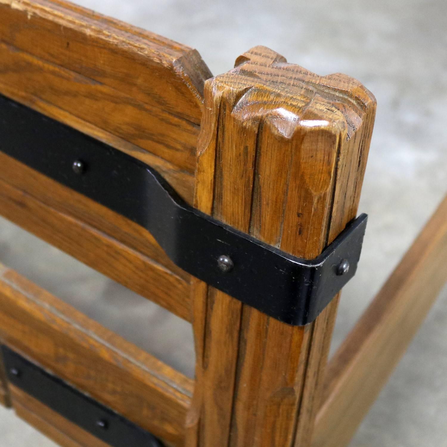 Two Ranch Oak Western Cowboy Twin Beds with Strap Details Attributed to A. Bran 2