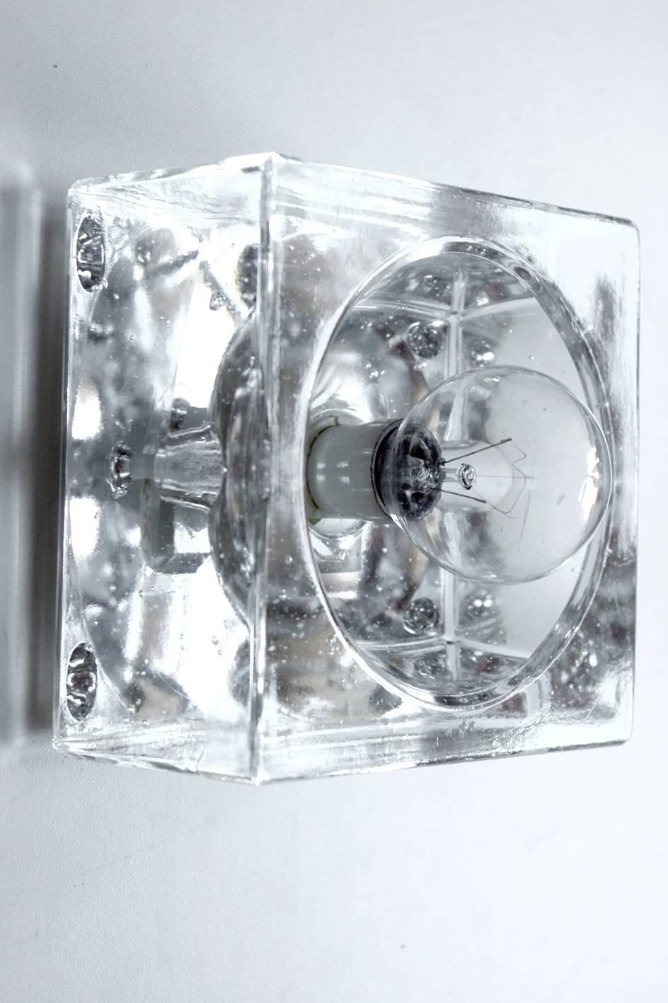 Mid-Century Modern Rare Geometric Glass Ceiling or Wall Flush Mounts Sconces, 1960s For Sale
