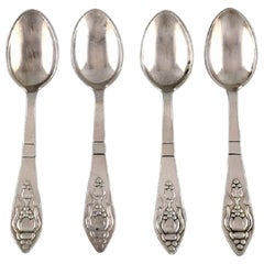 Four Rare Georg Jensen Bell Coffee Spoons in Sterling Silver