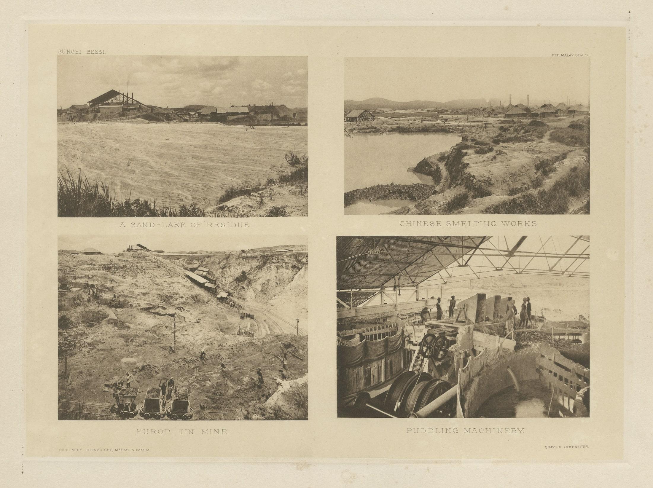Four Rare Heliograph Views of Mining Near Sungei Bessi River in Malaysia, 1907 In Fair Condition For Sale In Langweer, NL