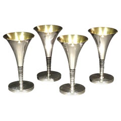 Four Rare & Important Sterling Silver Champagne Flutes Designed by Robert May