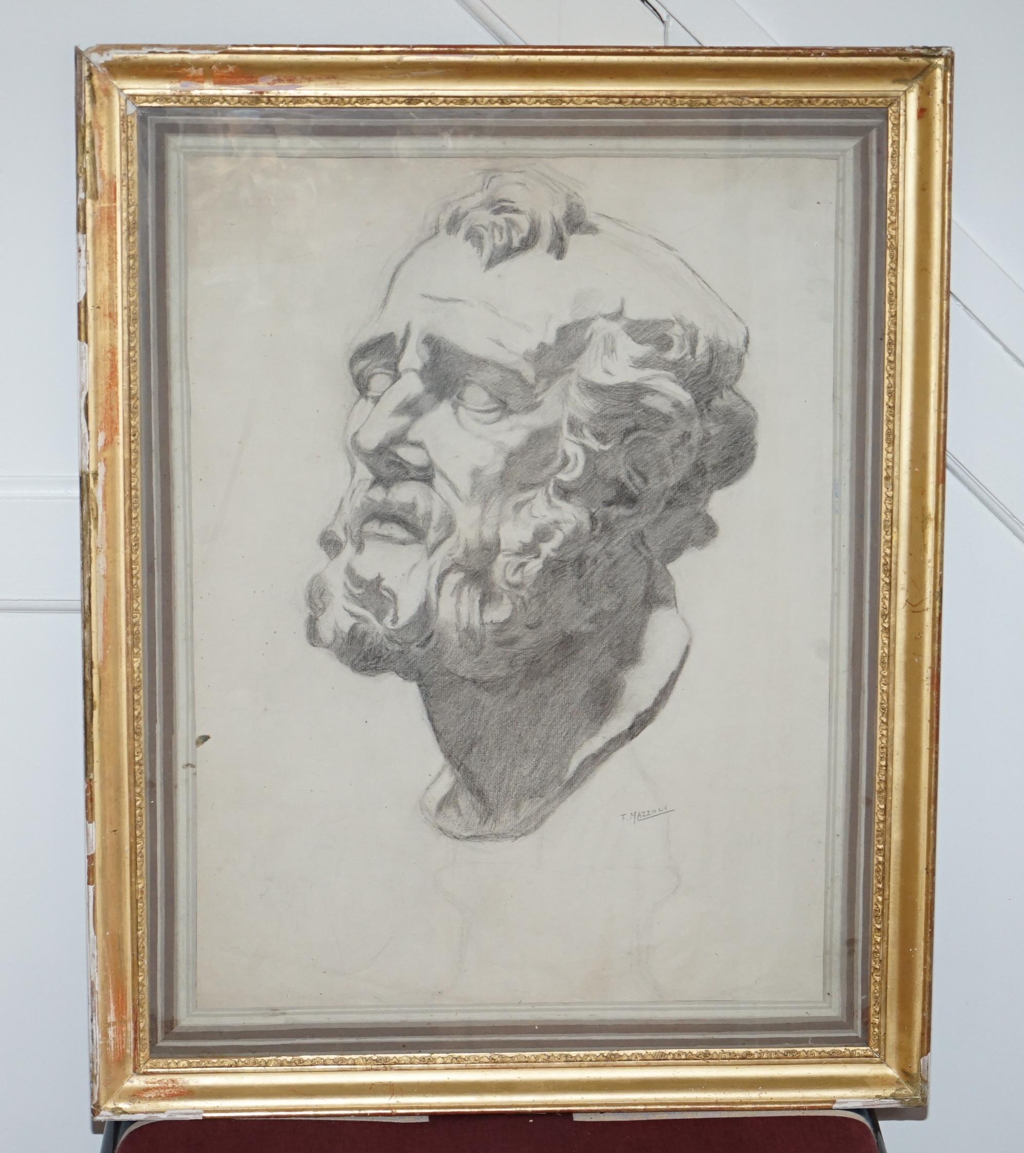Four Rare Italian School 19th Century Old Master Sketches Drawings by F Mazzoli For Sale 8