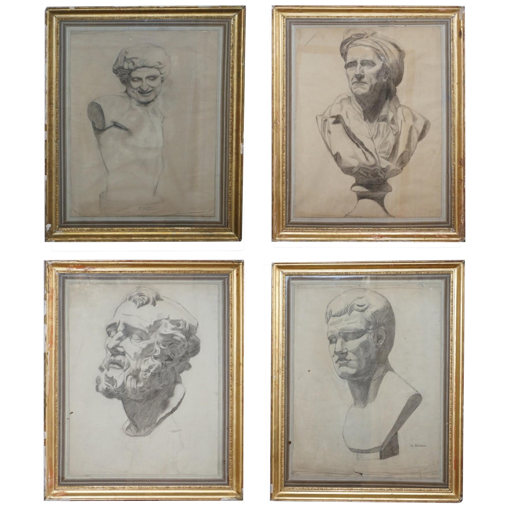 Four Rare Italian School 19th Century Old Master Sketches Drawings by F Mazzoli For Sale