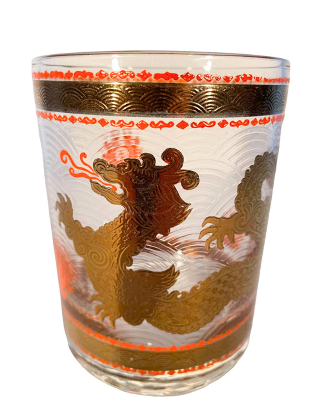 20th Century Four Rare Vintage, Cera Glassware Rocks Glasses, in the Golden Dragon Pattern