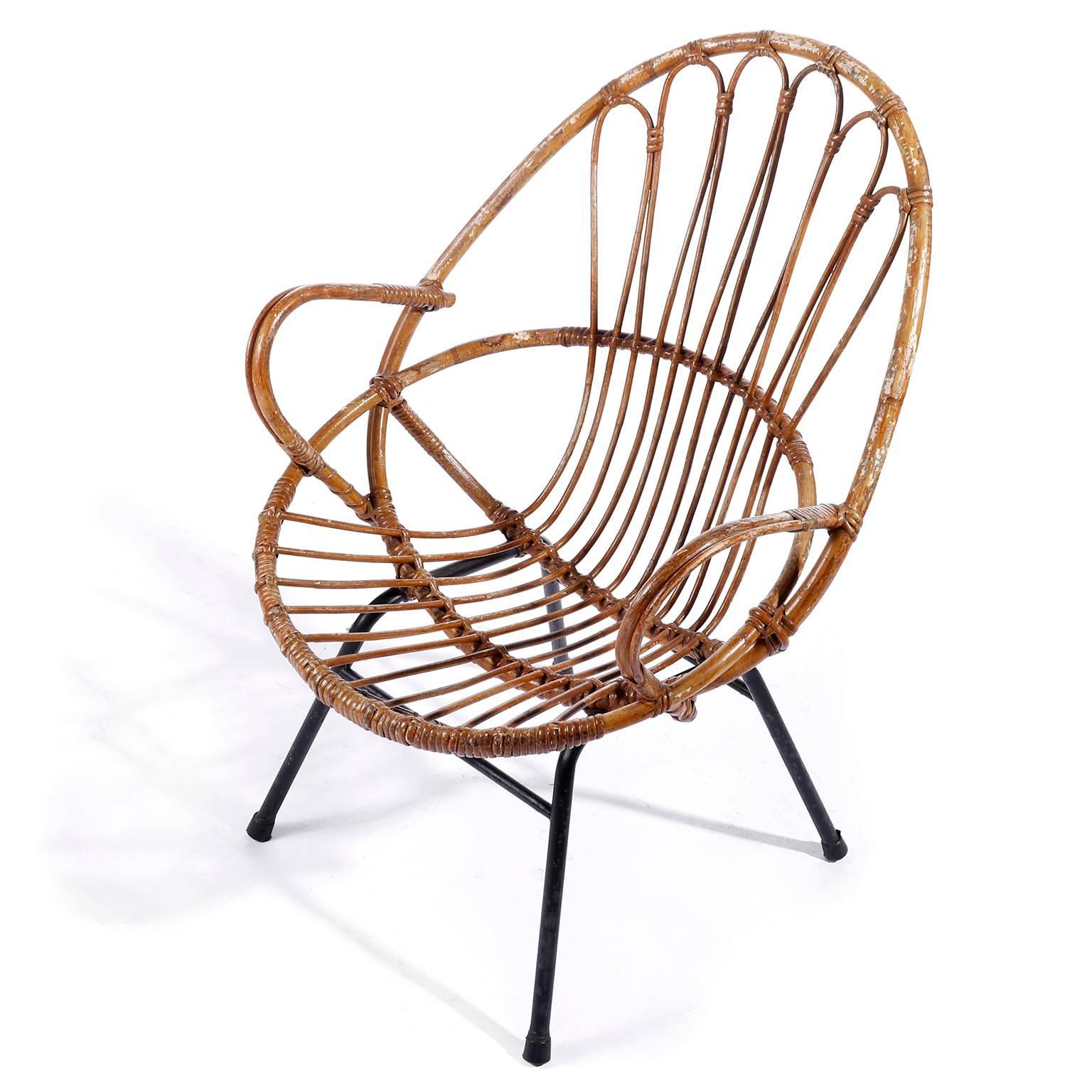Austrian Four Rattan Wicker Bamboo Chairs Armchairs, Rohe Noordwolde, Netherlands, 1960s