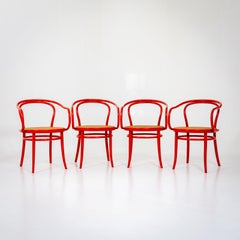 Four red Bentwood Armchairs from Drevounia, Czech Republic, Mid-20th Century