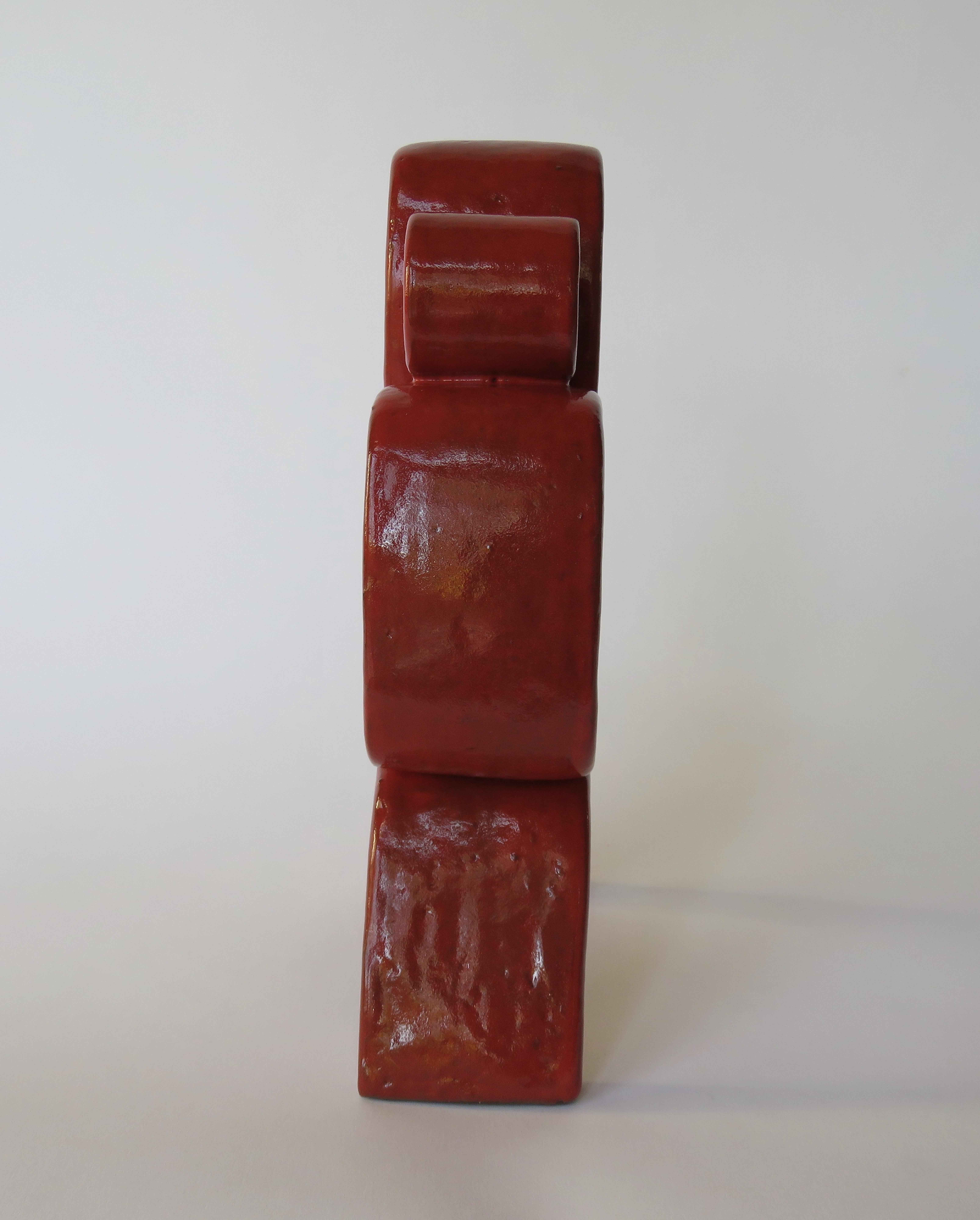 Organic Modern Four Red Rings on Angled Legs TOTEM, Glazed Hand Built Ceramic Stoneware