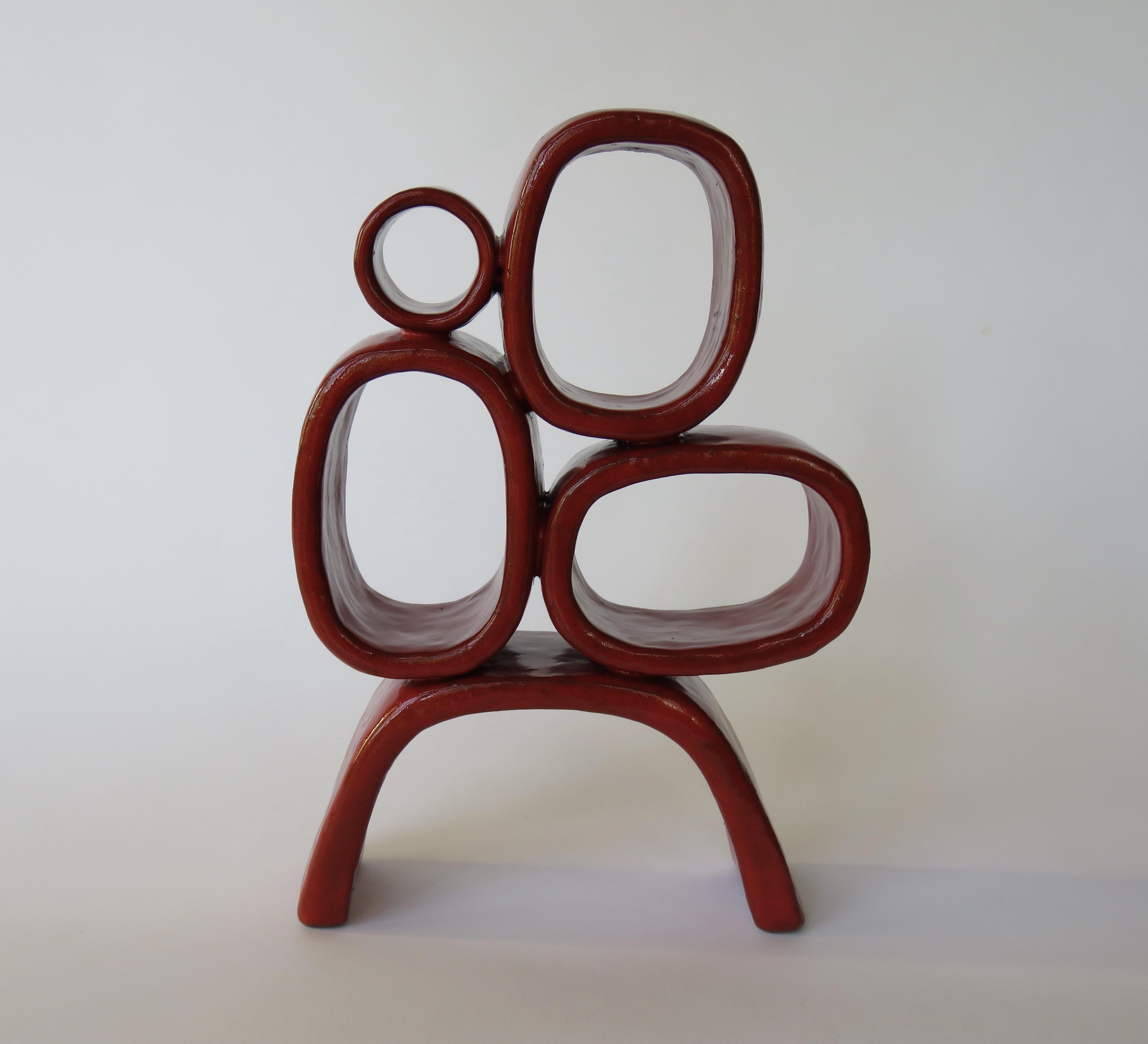 Four Red Rings on Angled Legs TOTEM, Glazed Hand Built Ceramic Stoneware In New Condition In New York, NY