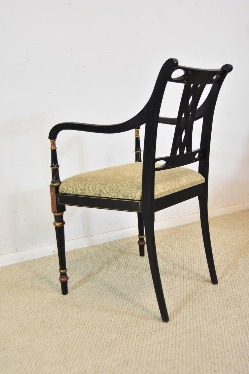 Lacquered Four Regency Beaufort Armchairs by Southwood Furniture Co. Black Lacquer