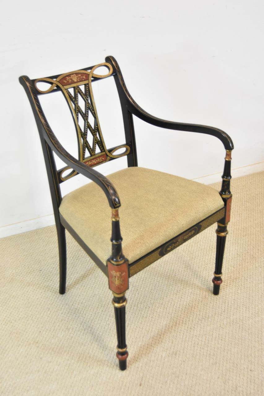 Four Regency Beaufort Armchairs by Southwood Furniture Co. Black Lacquer In Good Condition In Toledo, OH