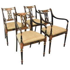 Four Regency Beaufort Armchairs by Southwood Furniture Co. Black Lacquer