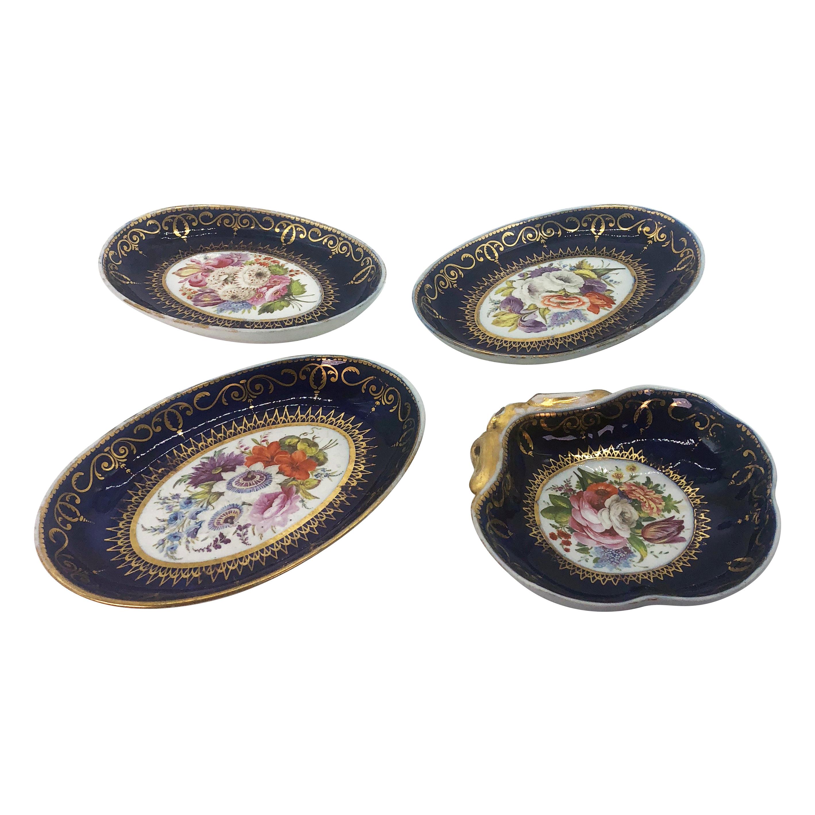 Four Regency Hand Painted Porcelain Dishes by Coalport, circa 1805