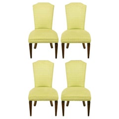 Vintage Four Regency Side Chairs In Apple Green & White Flamestitch